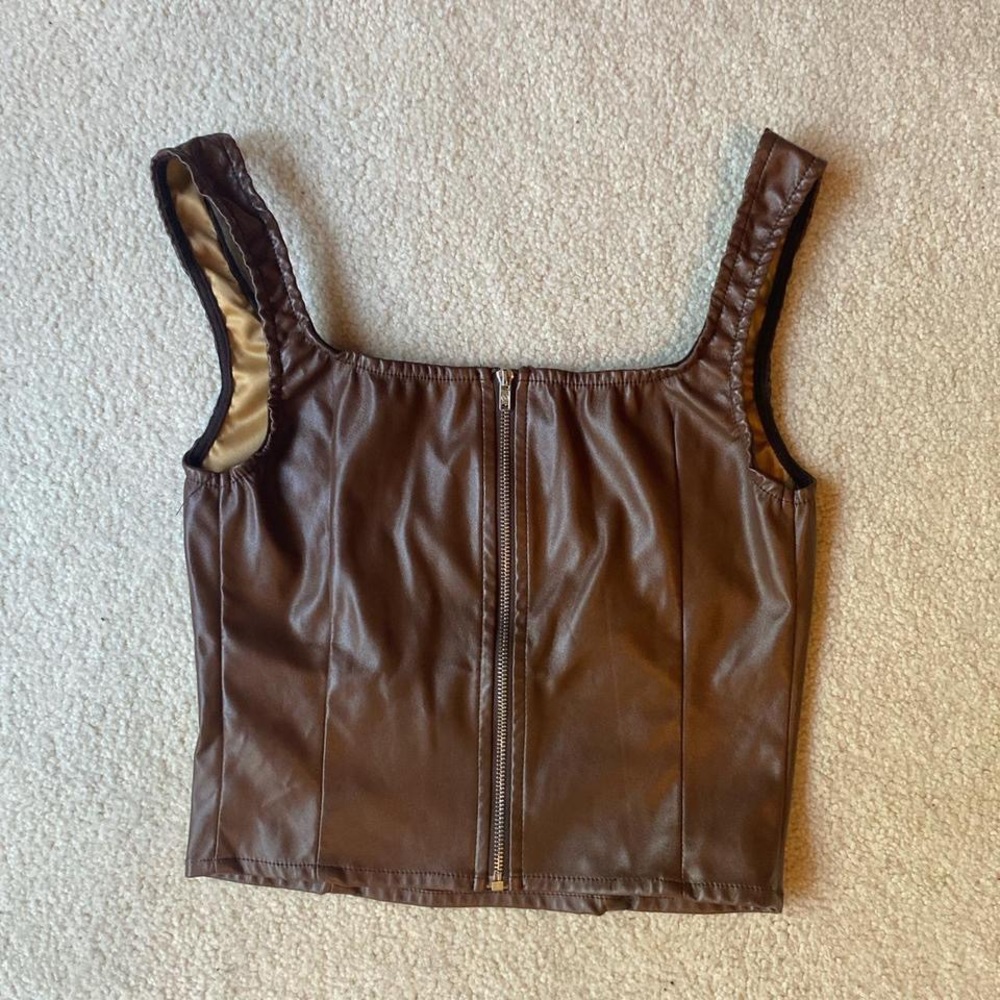 Brown leather corset top